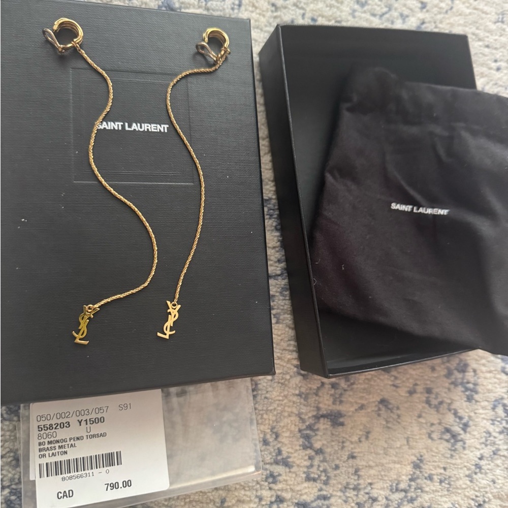 Saint Laurent Gold Chain YSL clip earrings. Full packaging. Worn once.